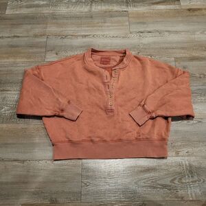 American Eagle Outfitters Henley Cropped Heavyweight Long Sleeve Shirt Womens XS